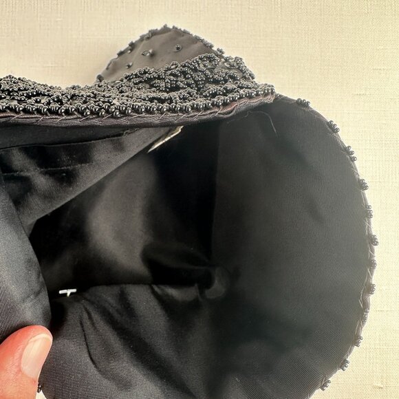 1950s Black Beaded Evening Clutch Fold Over Pocket Clutch Repair or Repurpose - Picture 6 of 6